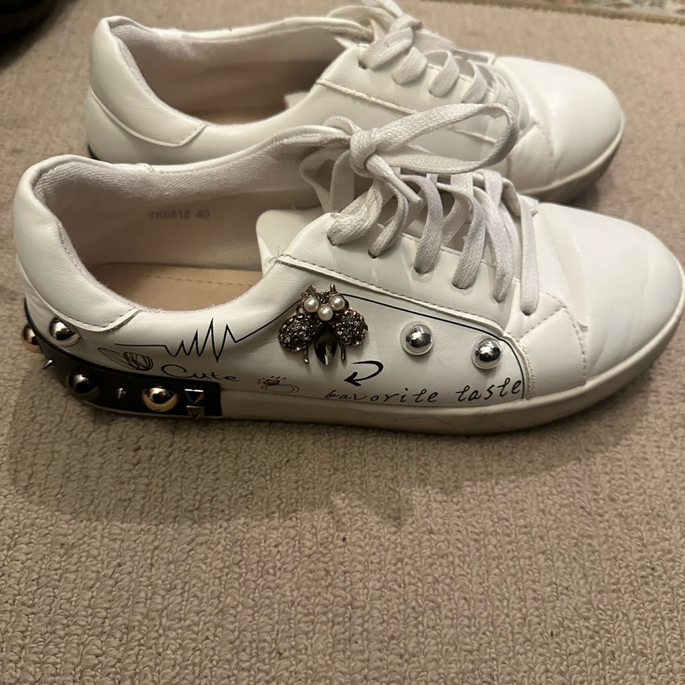 Gently used embellished pearl and jewelled shoes European brand